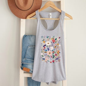 Boho Floral Racerback Tank Top, Womens Fitted Tank, Workout Tank, Summer Flower Shirt, Garden Tee, Cute Sleeveless Top, Festival Shirt