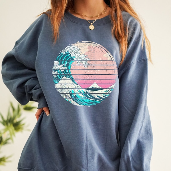 Waves Sweatshirt, Beach Sweatshirt, Vsco Shirt; Vacation Sweatshirt, Beach Shirt, Beach Crewneck, Beach Pullover, Oversized Beach Crewneck