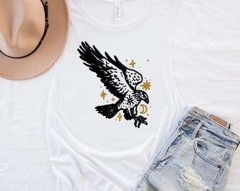 Mystical Eagle Muscle Tank, Boho Nature Yoga Top