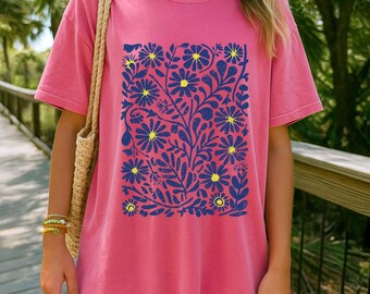 Folk Art Flower Shirt, Scandinavian Boho Comfort Colors Tee
