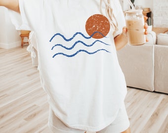 camiseta de olas, camiseta de olas, camiseta de surf, camiseta vsco, minimalista, camiseta de surf, camiseta del océano, camiseta de playa, camiseta minimalista, camiseta de colores cómodos