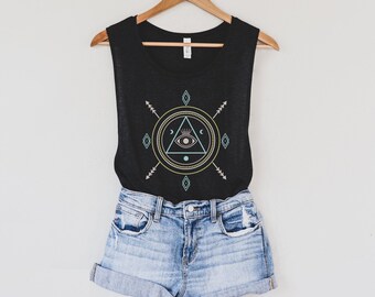 Mystical Celestial graphic tanktop, boho festival muscle-T-shirt