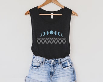 Muscle tanktop Moon Phases, lichtgewicht boho festival yogashirt