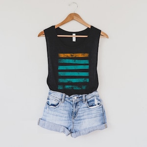 Abstract Art Tank Top – Minimalist Graphic Muscle Tank, Boho Modern Shirt for Women, Bella Canvas 8803, Artsy Festival Summer Top