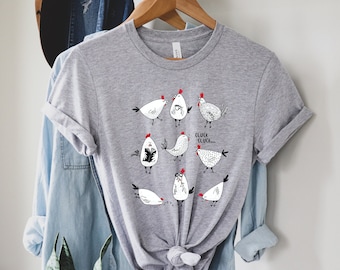 Women's Chicken Illustration T-Shirt, Farm Animal Tee, Chicken Lover Gift