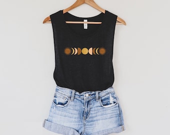 Moon Phases Muscle Tank, Boho Yoga Top