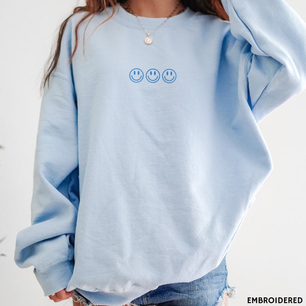 Geborduurd glimlach gezicht, glimlach gezicht sweatshirt, VSCO sweatshirt, glimlach gezicht shirt, preppy sweatshirt, glimlach gezicht, Y2K, glimlach gezicht hoodie