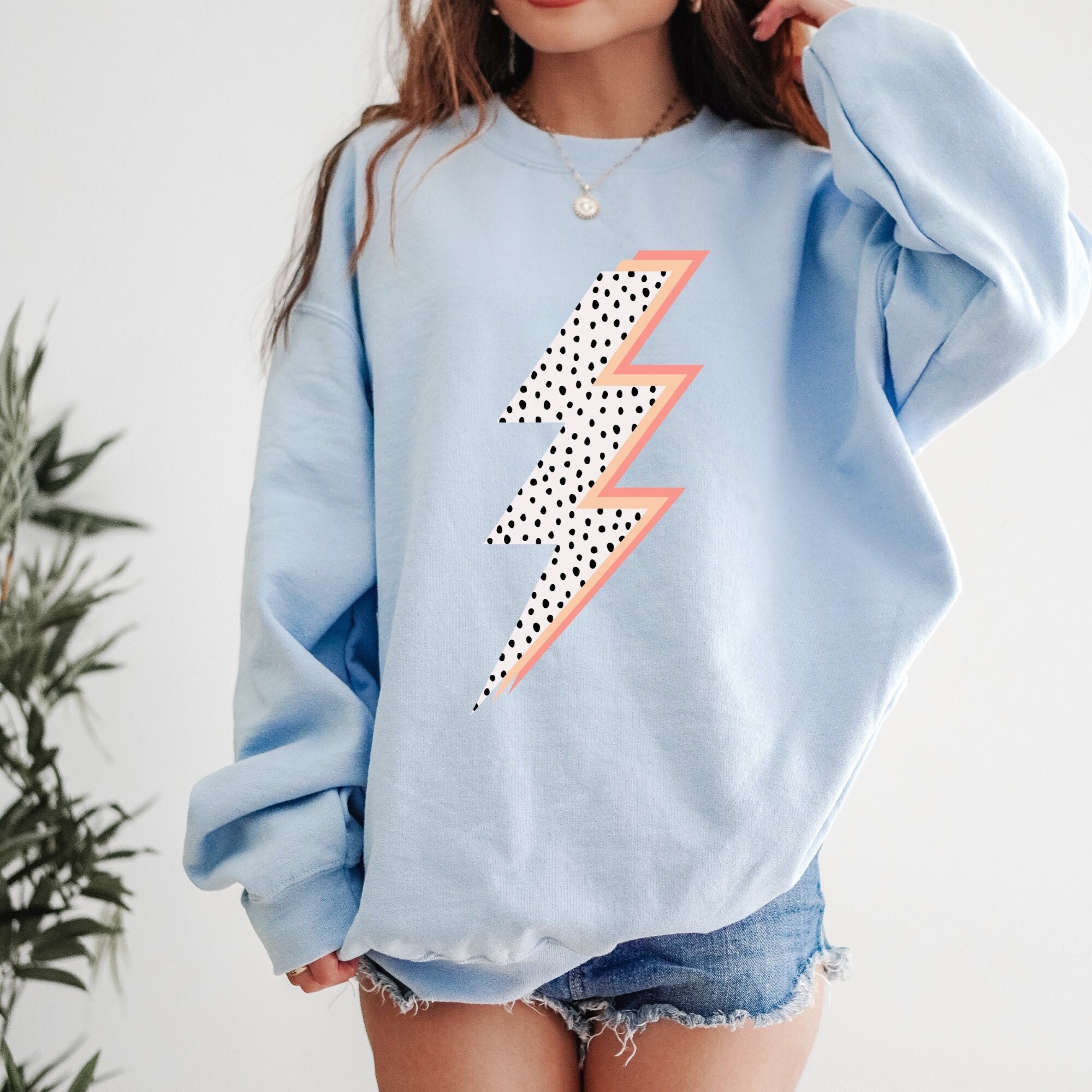 Lightning Bolt Sweatshirt, Preppy Sweatshirt, Sweatshirt Woman