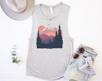 Mountain Tank Top, Wanderlust Shirt, Nature Tank, Camping Tank Top, Adventure, Travel, Hiking Muscle Tank Top, Forest, Outdoors,