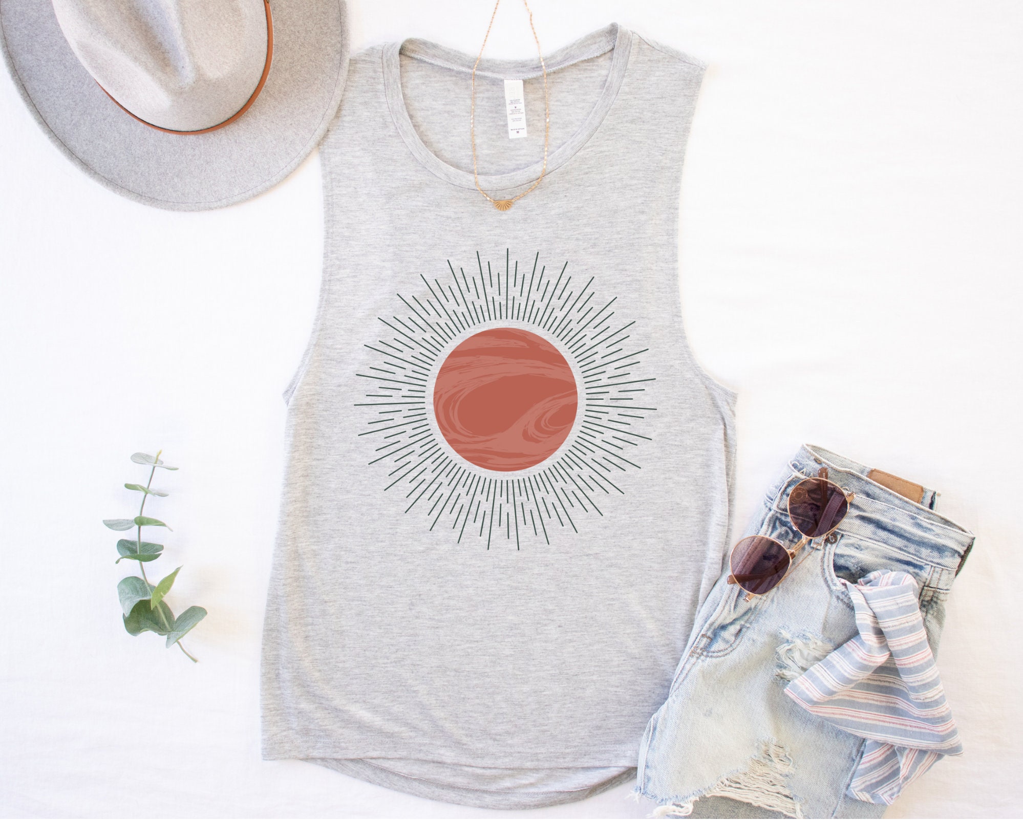Boho Sunshine Tank Top, Bella Canvas 8803, Sun Graphic Muscle Tank, Womens Yoga Tank, Festival Top, Flowy Workout Tank, Spiritual Tank