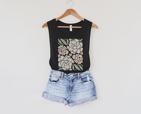 Boho Floral Muscle Tank – Abstract Botanical Print Festival Top