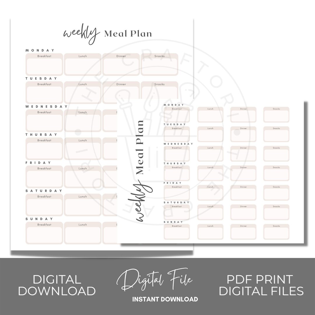 Printable WEEKLY MEAL PLANNER | Minimalist Meal Prep Menu Organizer ...
