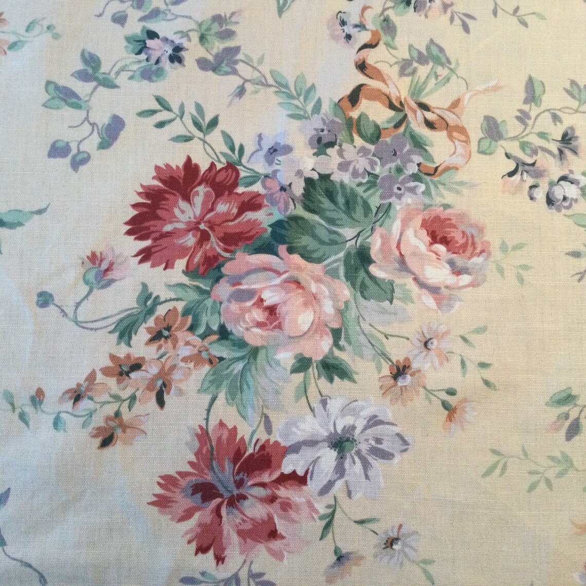 Vintage Floral Linen fabric from Crowson 1980s Etsy
