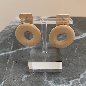 wood earrings, mod earrings, big earrings, mcm, midcentury modern jewelry, Scandinavian jewelry,  Wood Circle Earrings with Disc, Round Wood Earrings, Boho Hippie Wooden Earrings, Birthday Jewelry, African jewelry