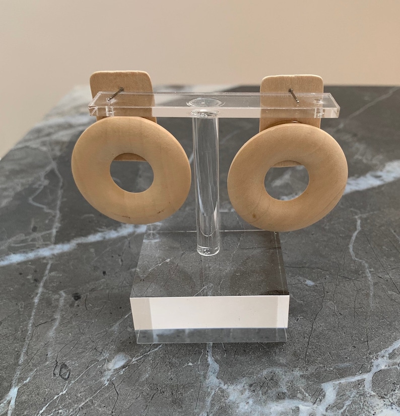 wood earrings, mod earrings, big earrings, mcm, midcentury modern jewelry, Scandinavian jewelry,  Wood Circle Earrings with Disc, Round Wood Earrings, Boho Hippie Wooden Earrings, Birthday Jewelry, African jewelry