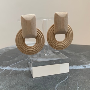 wood earrings, mod earrings, big earrings, mcm, midcentury modern jewelry, Scandinavian jewelry,  Wood Circle Earrings with Disc, Round Wood Earrings, Boho Hippie Wooden Earrings, Birthday Jewelry, African jewelry