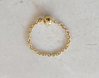 Zierliche Goldkette Ring, 14k Gold Vermeil kaum da Kettenring, minimalistisch kaum da gold dünner Ring