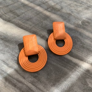 wood earrings, mod earrings, big earrings, mcm, midcentury modern jewelry, Scandinavian jewelry,  Wood Circle Earrings with Disc, Round Wood Earrings, Boho Hippie Wooden Earrings, Birthday Jewelry, African jewelry