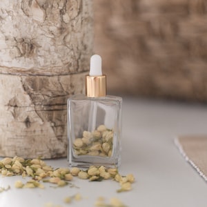 La Flor gouden serumfles met druppelaar, met jasmijn doordrenkt, 30 ml