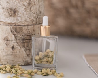 Frasco de sérum dorado con cuentagotas La Flor, infusión de jazmín, 30ml