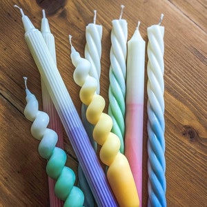 Pastel ombre handmade soy & beeswax candles / natural, vegan / pick n mix colour and style / twist, spiral, ribbed, tapered / wedding decor