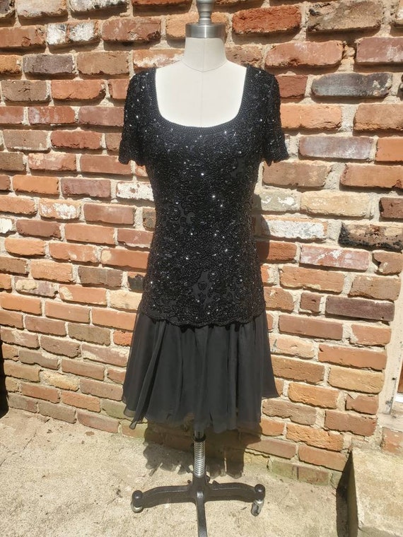 Vintage Black Tie Oleg Cassini Beautiful Sequined 