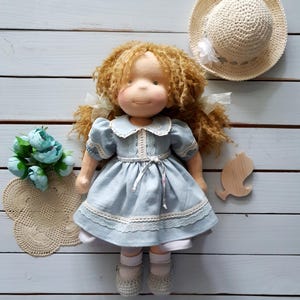 Handmade Waldorf Doll with Organic Wool Filling & Clothes Set