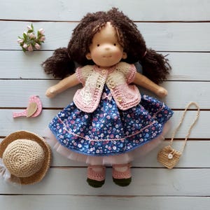 16 Inch Waldorf Doll with Mohair Hair & Floral Dress