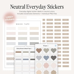 Adesivi neutri per tutti i giorni, adesivi per tutti i giorni per Goodnotes, adesivi digitali estetici, adesivi per Goodnotes, etichette adesive per planner