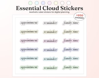 Essential Cloud Labels Stickers,  Everyday Label Stickers for Goodnotes, Digital Cloud Labels, Aesthetic Stickers for GoodNotes, iPad labels