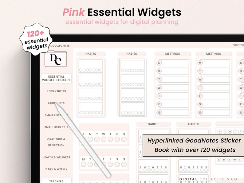 Daily Routine Pink Widget Pink Digital Planner Widgets: Goodnotes, iPad (PNG & Sticker Book) - Etsy
