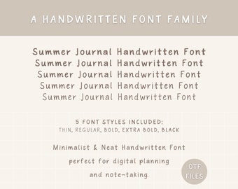 Summer Journal Handwritten Font Family, Neat Handwriting Font Bundle, The perfect handwriting font for note-taking and digital planning