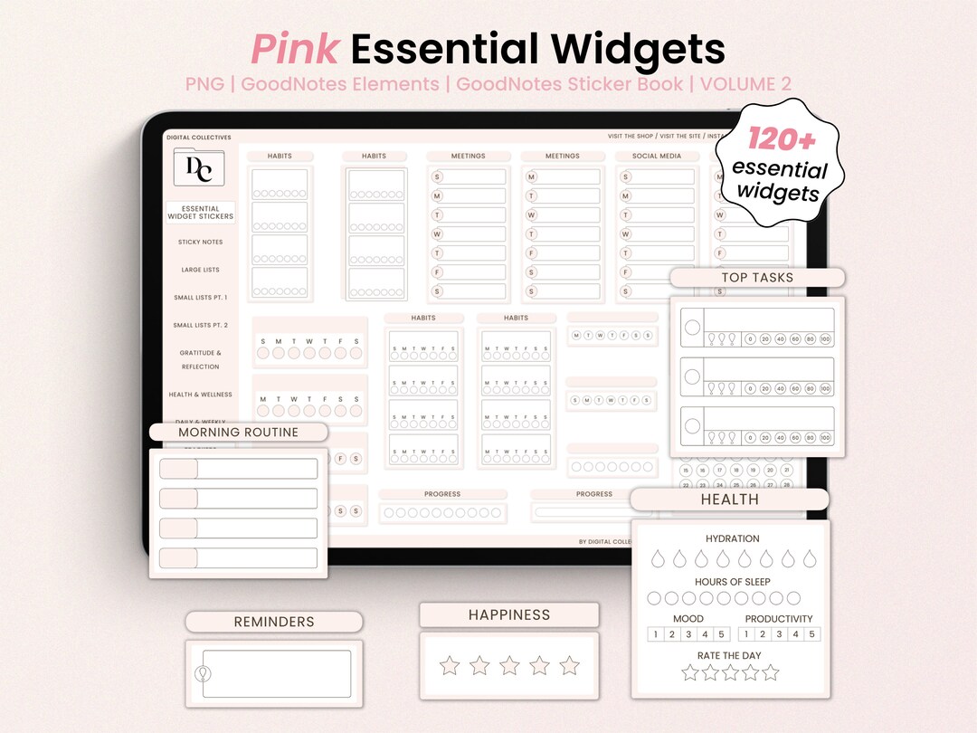 Pink Digital Planner Widgets for Goodnotes, iPad Planner Essential