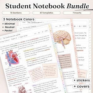 Digital Notebook Bundle for iPad Hyperlinked Notetaking Templates Student Notebook Notepad Goodnotes Notability college academic school
