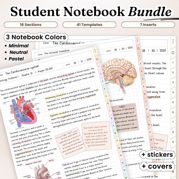 Digitales Notizbuch-Bundle für iPad Hyperlinking-Vorlagen Studenten-Notizbuch Notizblock Goodnotes Notability College Akademische Schule