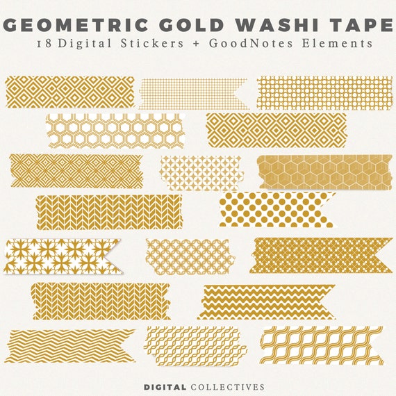 18 Geometric Gold Washi Tape Digital Stickers Stickers for Goodnotes &  Notability Goodnotes Elements PNG Clipart Files 