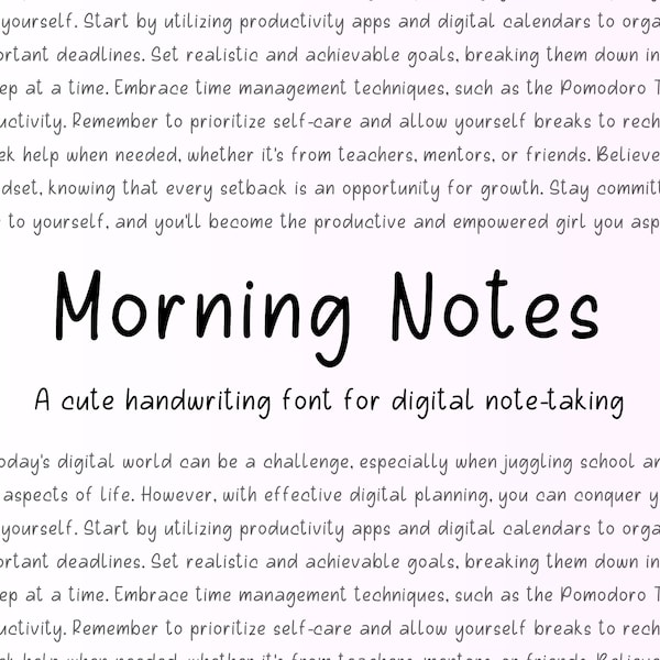 Morning Notes Handwritten Font, Handwriting Fonts, Handwritten Fonts, Neat Font, Digital planning font, Note taking font, Notes font