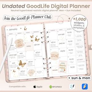 Neutral Undated GoodLife Planner, Undated Digital Planner for GoodNotes, iPad Digital Planner, Realistic Undated Digital Landscape Planner