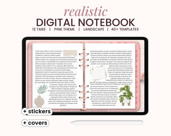 Pink Digital Notebook for GoodNotes: 12 Tabs, 40 Templates (Digital Download)