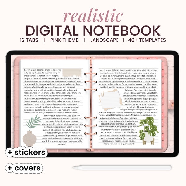 Digital Notebook for iPad, 12 tabs notebook, iPad realistic notebook, GoodNotes notebook for students, iPad Notebook, Aesthetic notebook