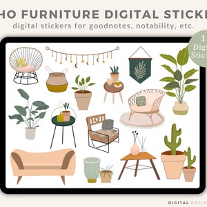 Boho Furniture デジタル ステッカー: Planner Decor (GoodNotes)