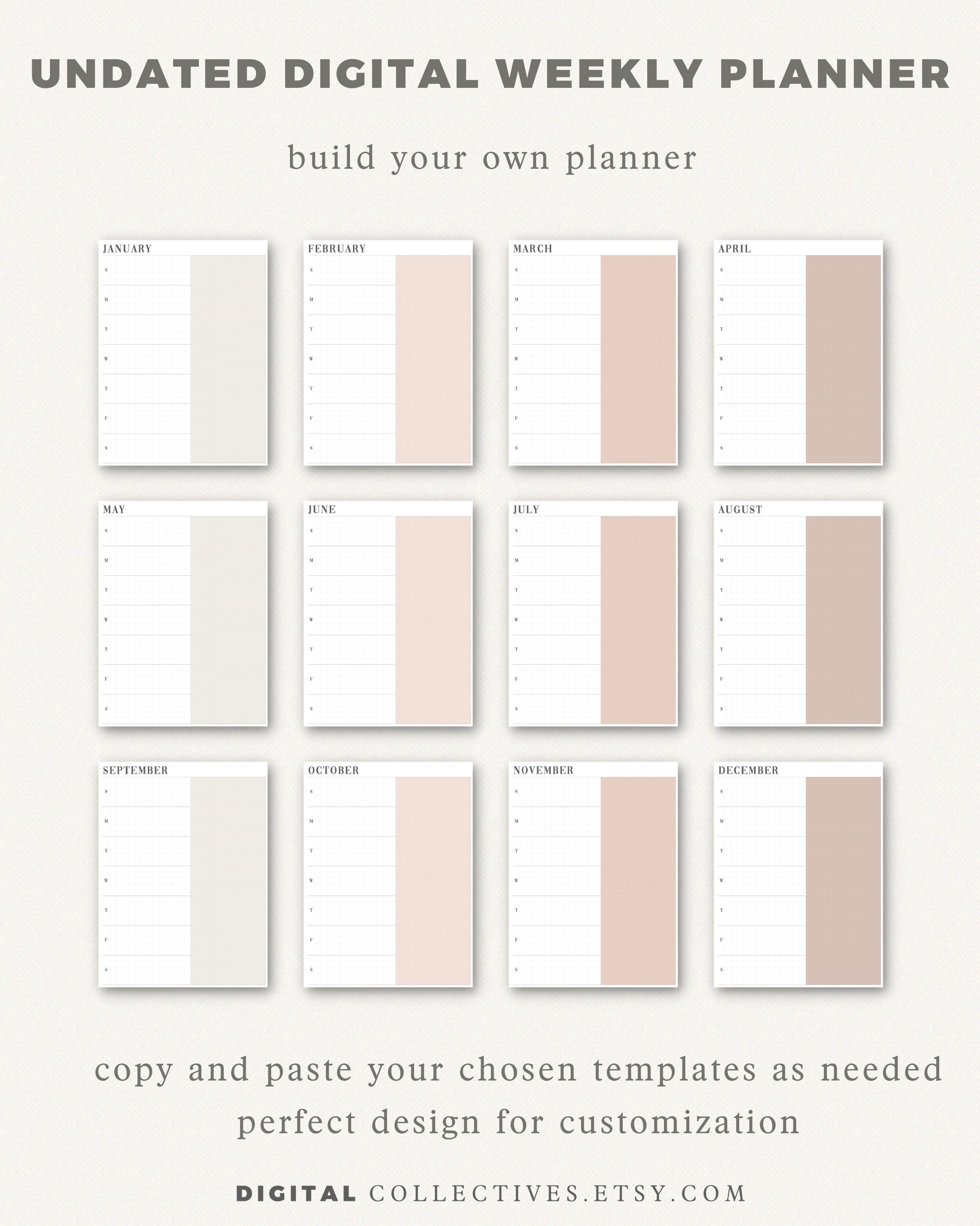 Minimalist Undated Weekly Planner: Neutral Tones (digital Download) - Etsy