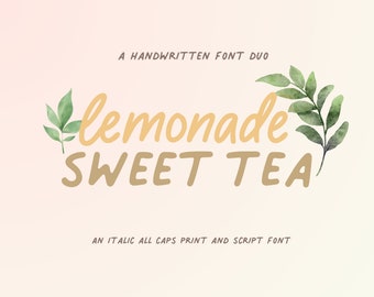 Lemonade Sweet Tea Handwritten Font Duo, Handwriting Fonts, Handwritten Fonts, Neat Font, Digital planning font, Note taking font, Note font