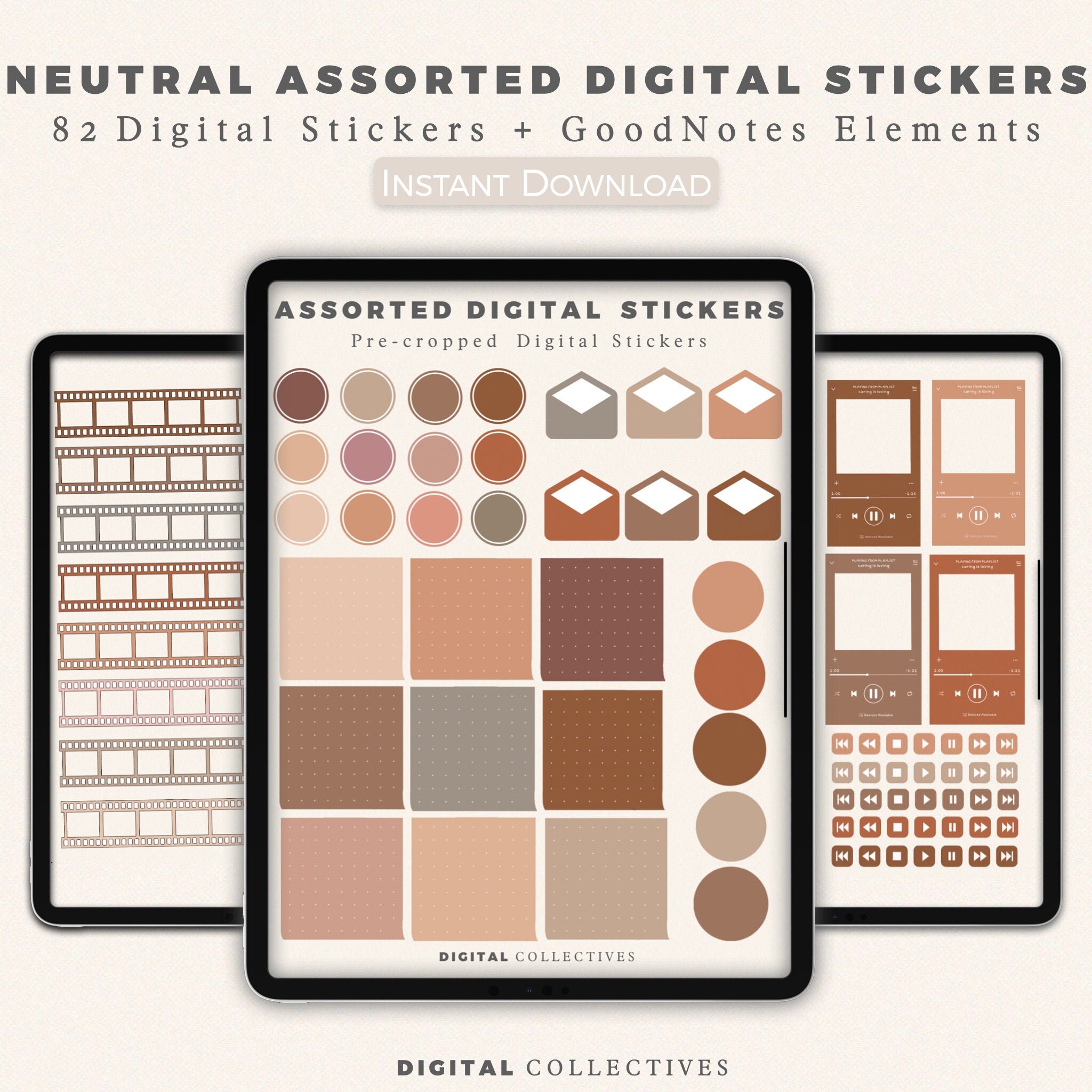 Embellishments Scrapbooking Digital Sticky Notes Goodnotes 82 Neutral