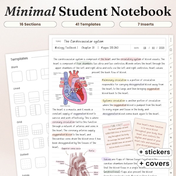 Minimal Digital Notebook for ipad Hyperlinked Notetaking Templates Student Notebook Notepad Goodnotes Notability college academic school