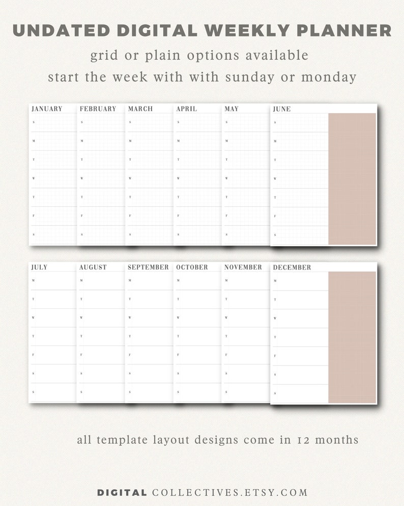 Undated Digital Weekly Planner Weekly Planner Template Digital Daily Planner GoodNotes Planner Template Weekly Planner Spread image 3