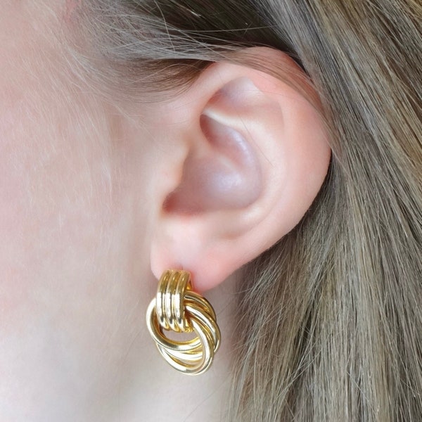 Chunky Triple Knot Stud Earrings, 14k Gold Knotted Stud Earrings, Silver Chunky Knotted Earrings, Large Knot Stud Earrings in 14k Gold