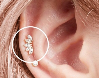 Flat Back Earrings, Screw Back Stud Earrings Cartilage Marquise Gold  Earrings,  Flower Diamond Earrings Tragus,  Marquise Earrings Helix