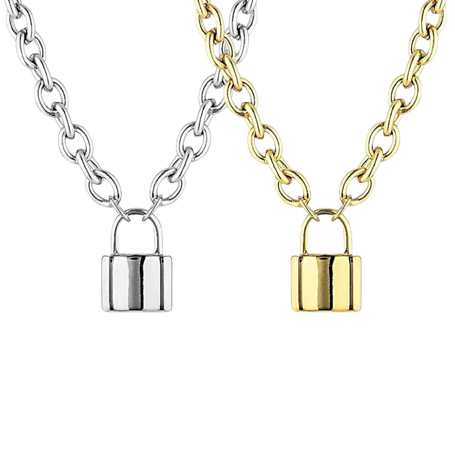 Silver Padlock Chain Necklace Gold Padlock Necklace Modern Etsy