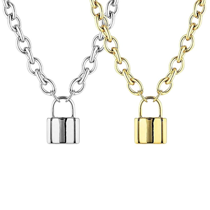 Silver Padlock Chain Necklace Gold Padlock Necklace Modern Etsy